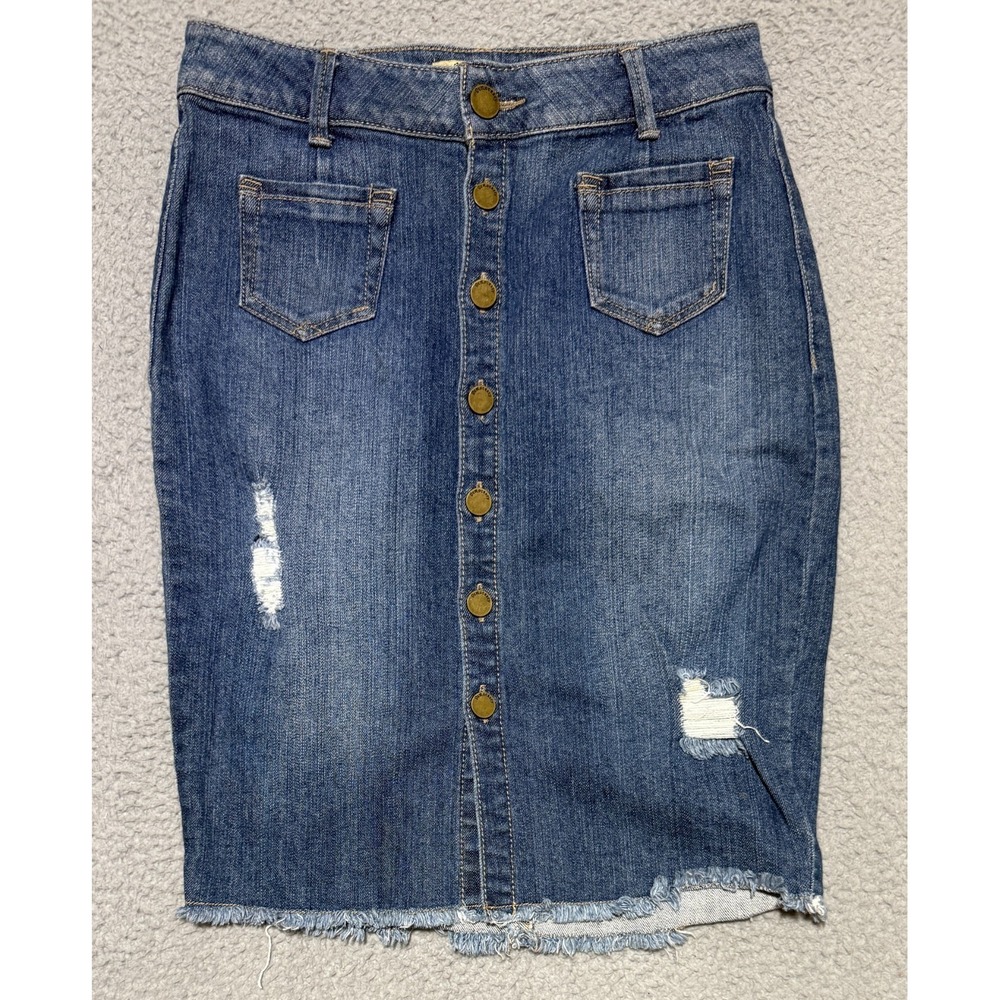 Democracy Button Up Denim Jean Skirt Womens Size 4 Medium Wash Stretch
